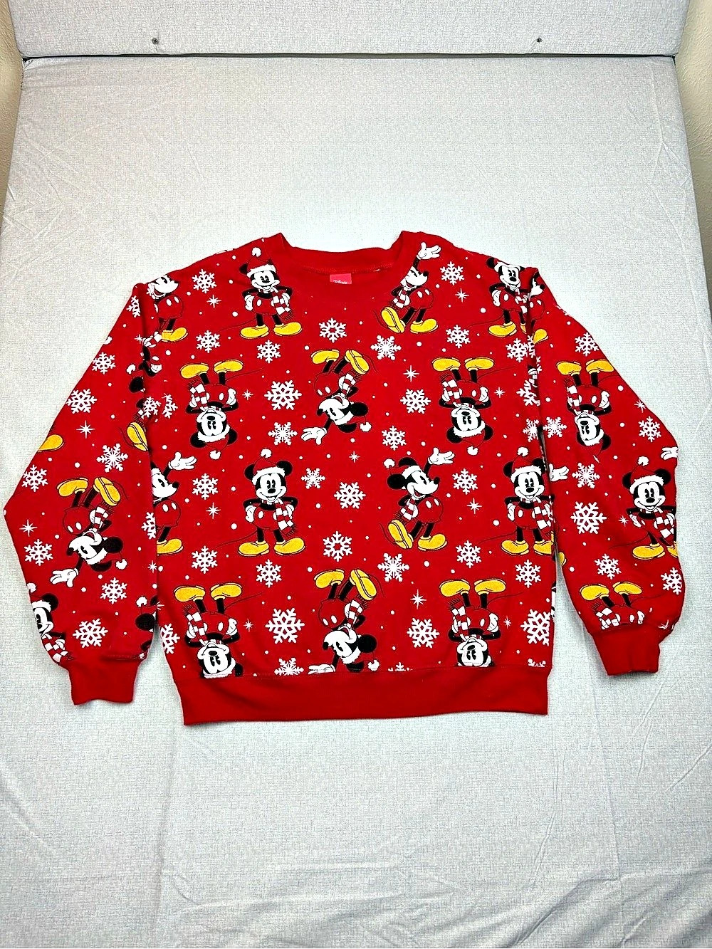 Disney Mickey Mouse Holiday Snowflake Print Red Sweatshirt